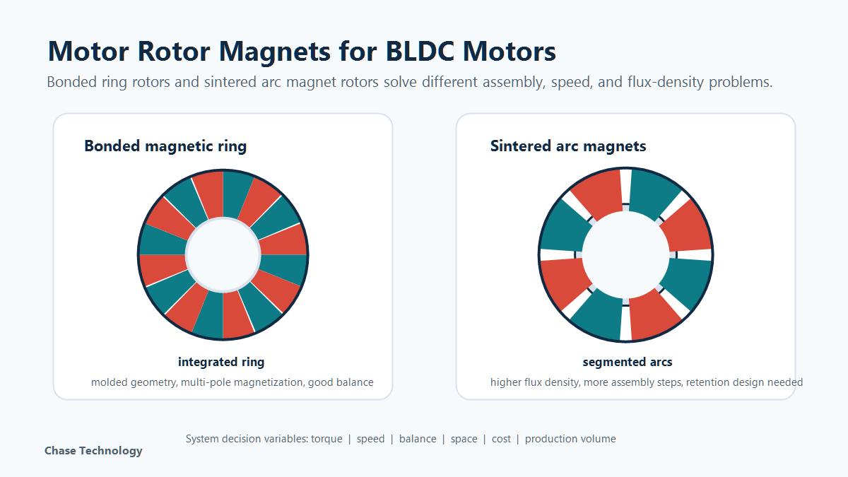 Comparison of bonded magnetic ring rotor and sintered arc magnet rotor for BLDC motors