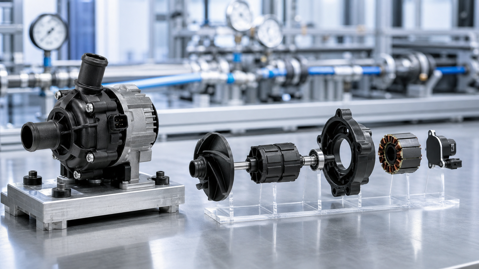 Custom automobile magnets used in an automotive electric coolant pump assembly